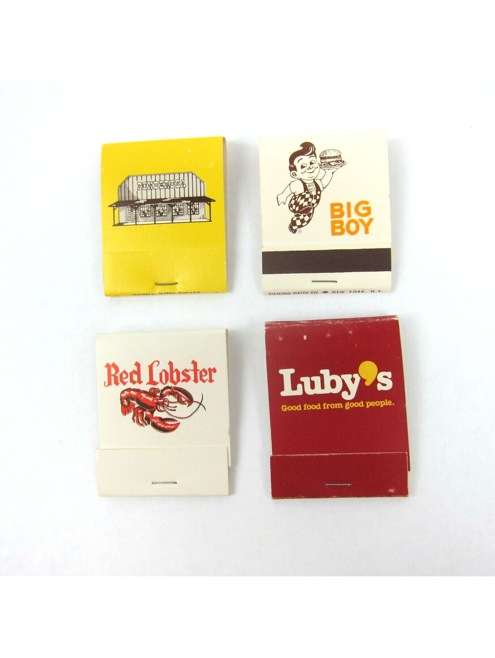 4 Vintage Matchbooks Ponderosa, Frischs Big Boy, Red Lobster & Lubys Restaurants